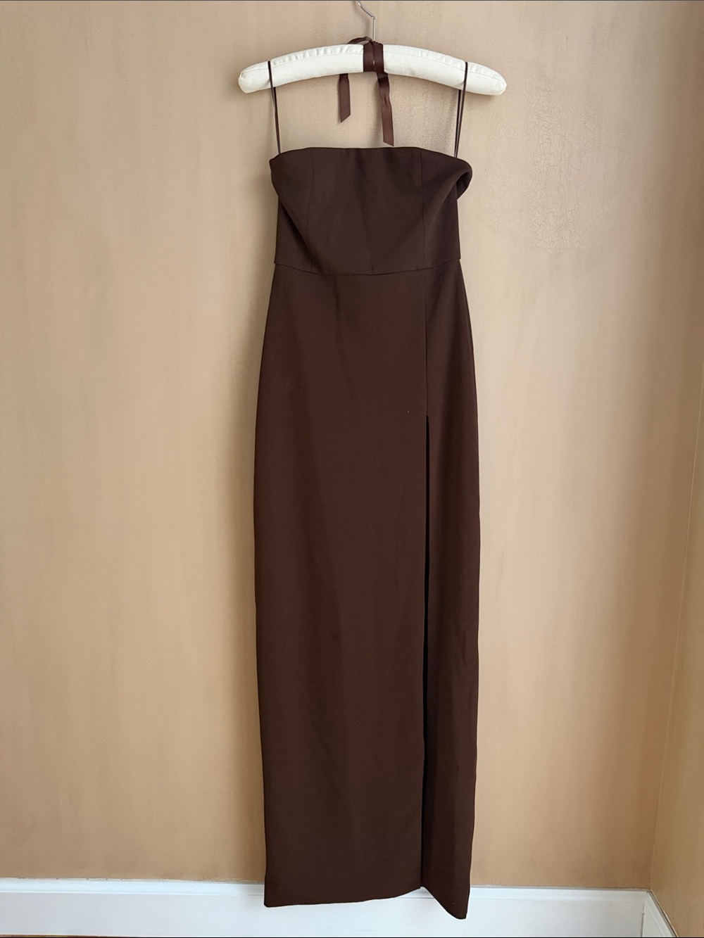 Meshki Chocolate Brown Strapless Maxi Dress